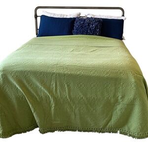 VTG Morgan Jones Avacado Green Textured Full Size Bedspread‎ Coverlet Fringe